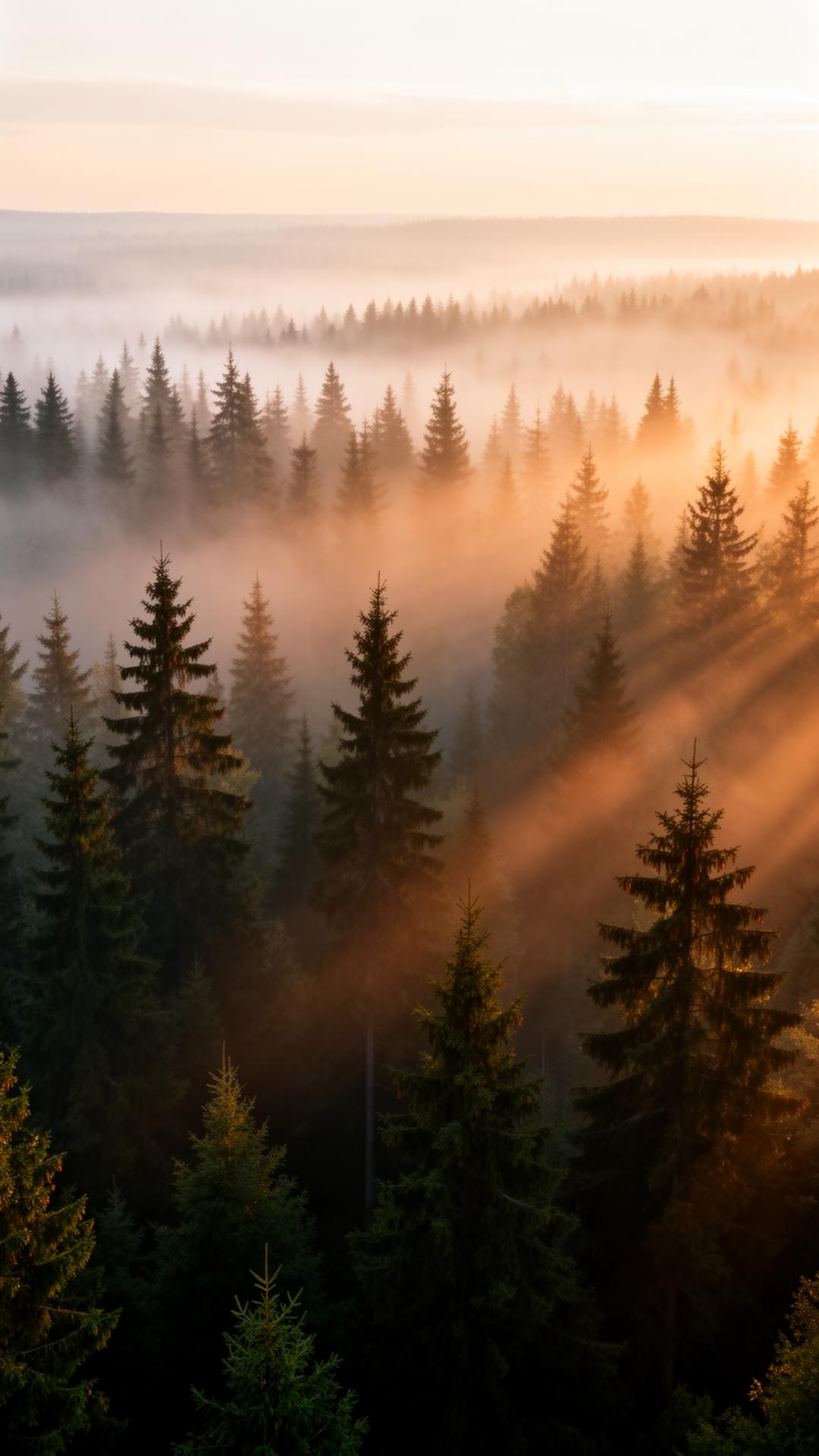 Nebelverhangener Wald im Morgenlicht